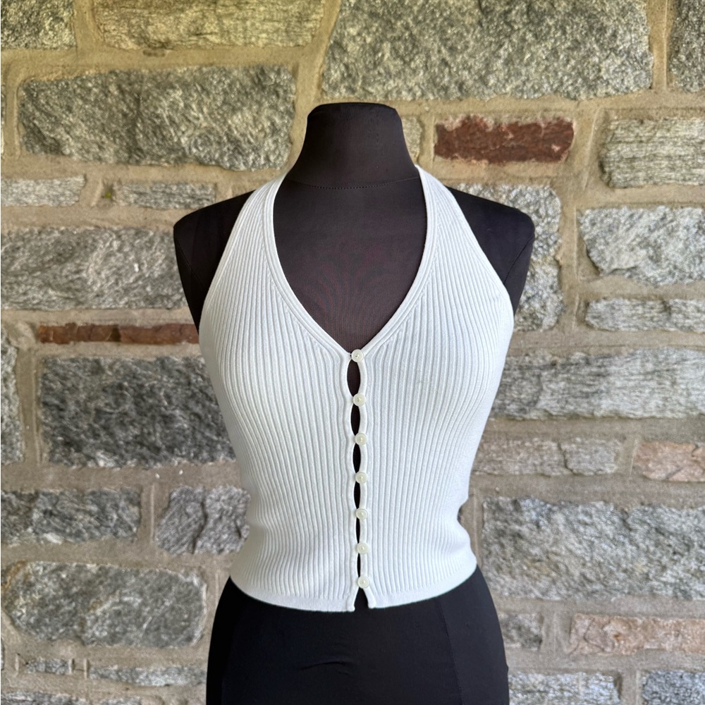 Wilfred White Ribbed Button-Front Tank Top